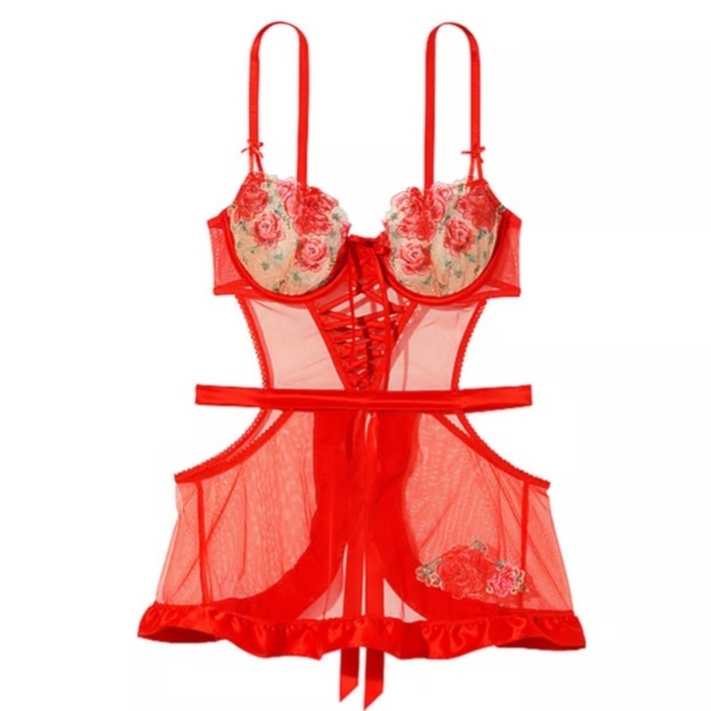 New! Victoria’s Secret Wicked Unlined Floral Embroidery Apron teddy 4284